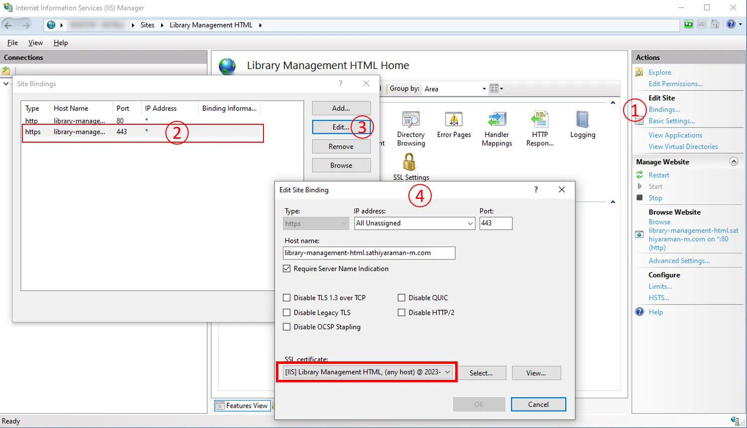 IIS Manager bindings